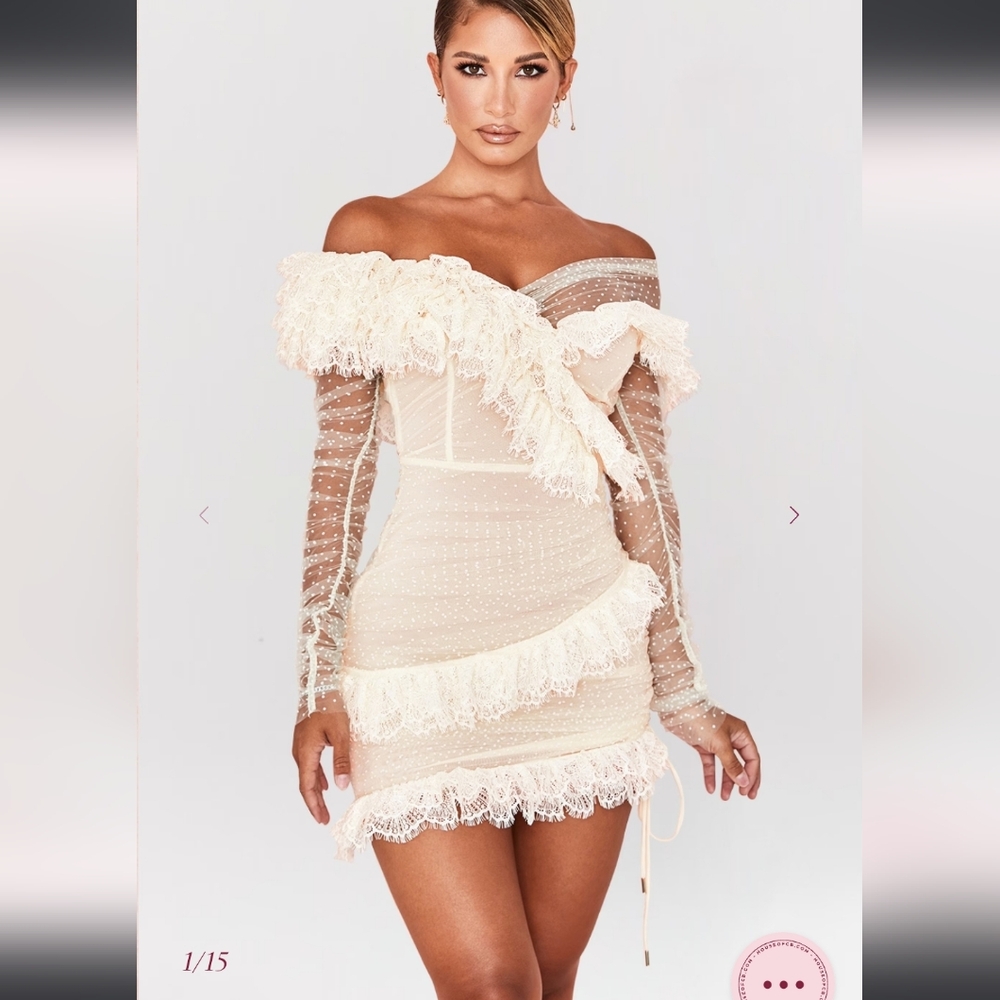 House Of CB-Sorrel -Ivory Lace Frill Mini Dress - Picture 4 of 12